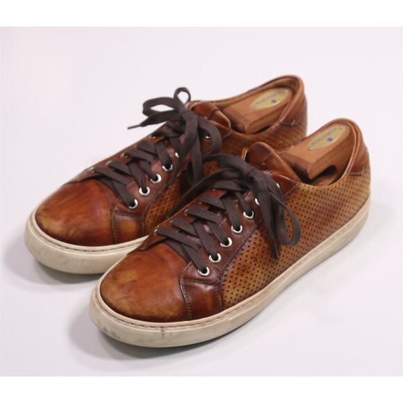 Magnanni Brown Perforated Low Top Leather Sneakers Men's US 8.5 M - Picture 2 of 10